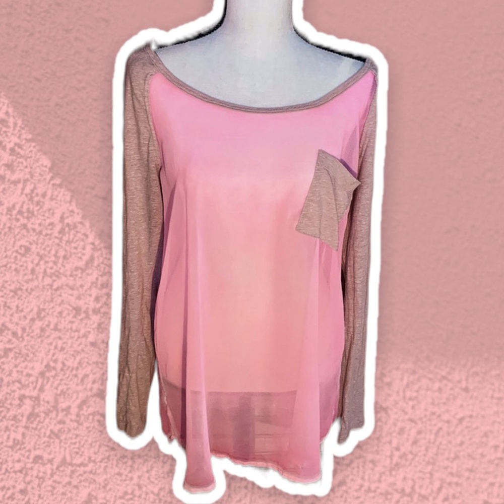 Free People Sheer Pink Long Sleeve Medium Top